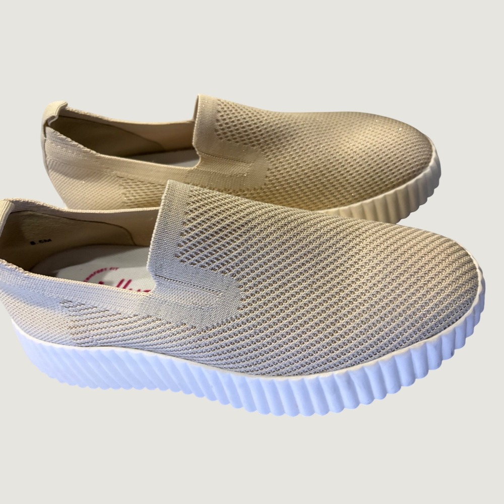Jellypop Club Womens Beige Knit Shimmer Slip On Platform Sneakers 8.5M